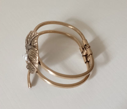 Vintage Gold Leaf with Pears Cuff Bracelet | Vintage Filigree Statement Cuff