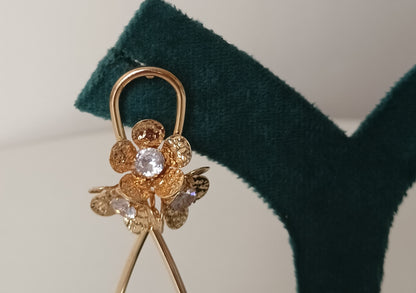 Pearl Drop Flower Cluster Hoop Earrings with Crystal Accent