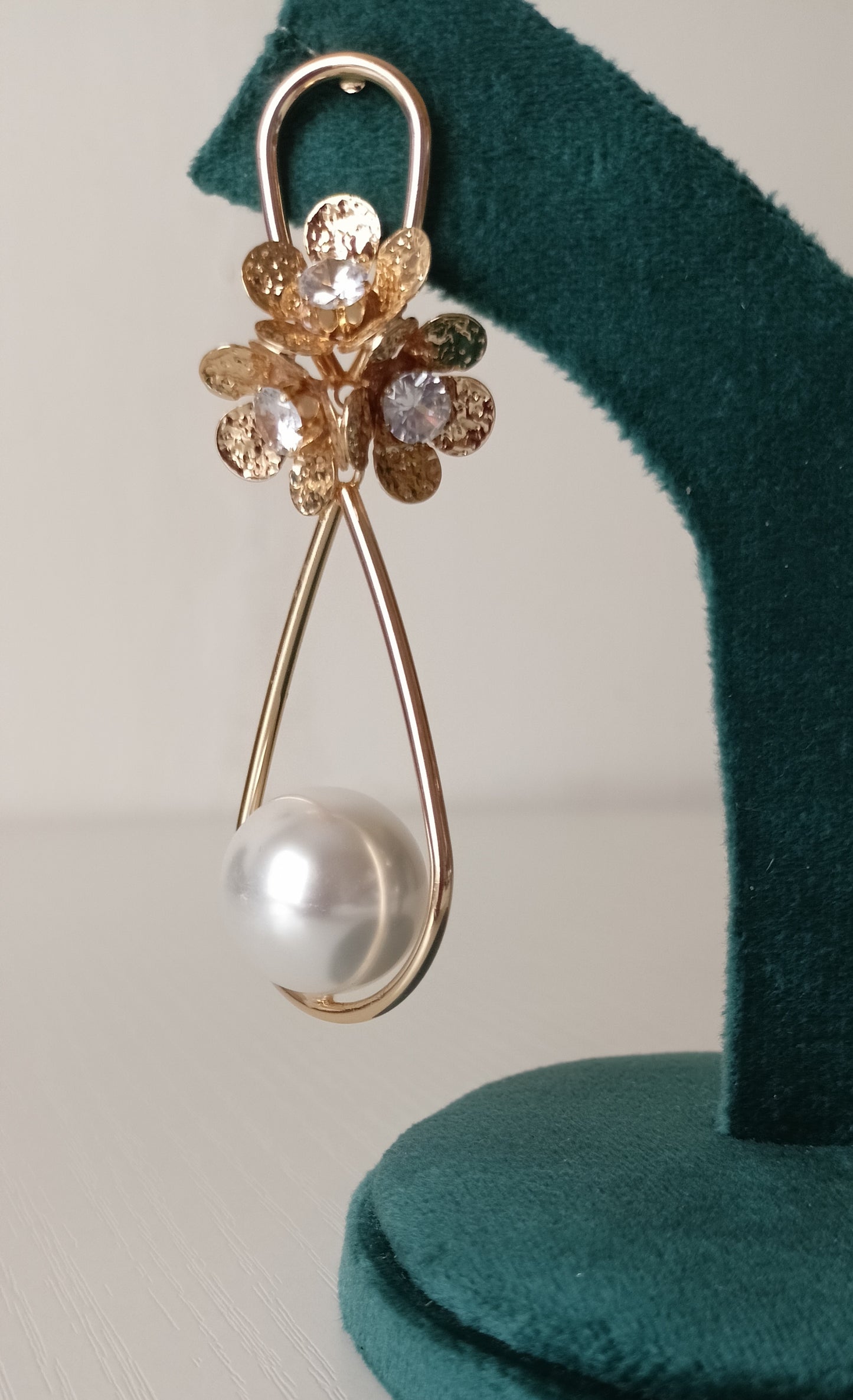 Pearl Drop Flower Cluster Hoop Earrings with Crystal Accent