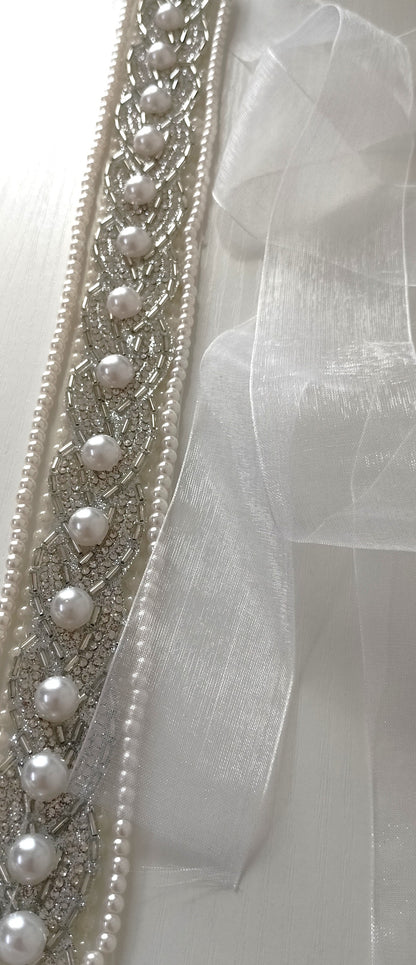 Elegant Pearl & Crystal Bridal Sash – Personally Handcrafted !!