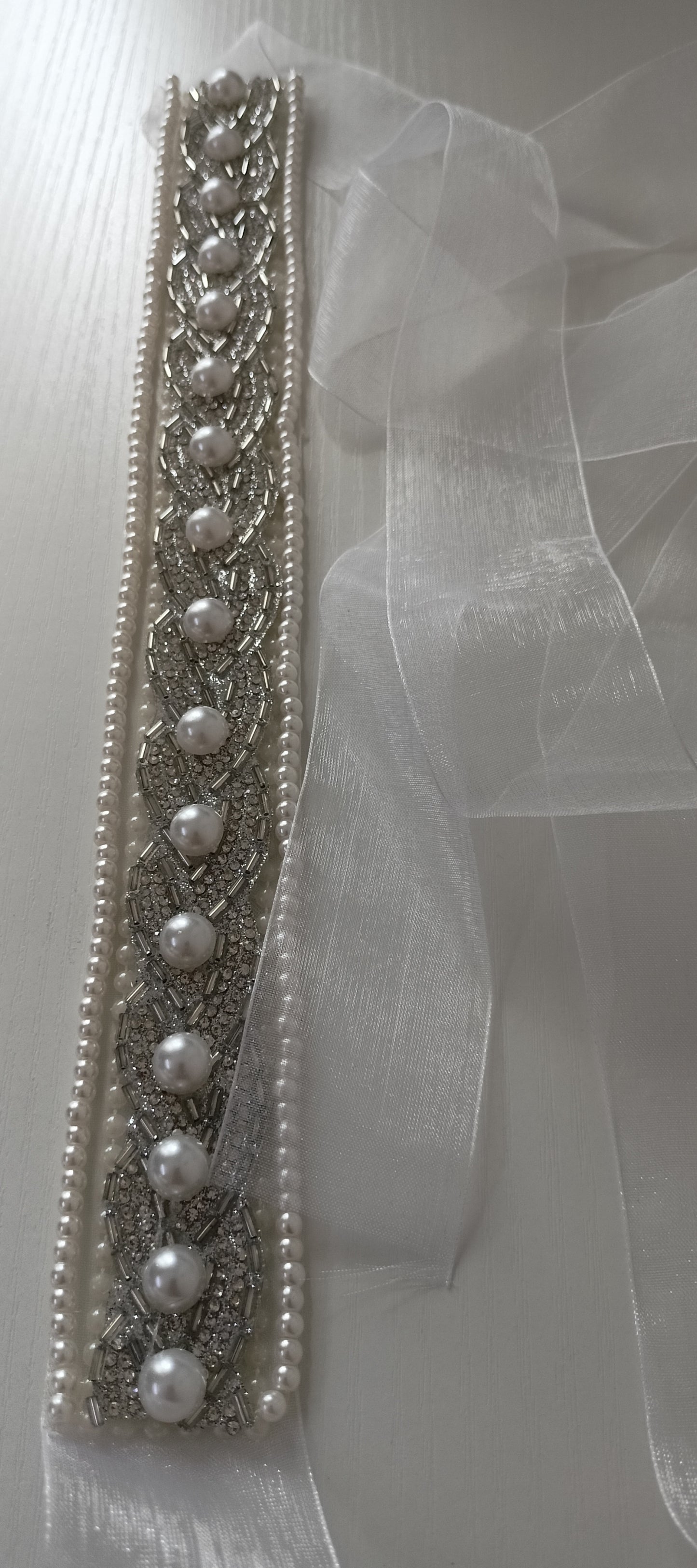 Elegant Pearl & Crystal Bridal Sash – Personally Handcrafted !!