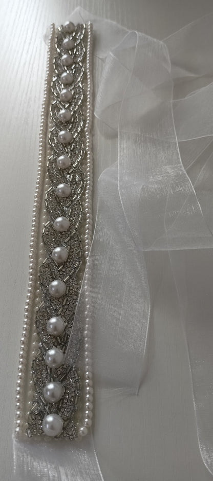 Elegant Pearl & Crystal Bridal Sash – Personally Handcrafted !!