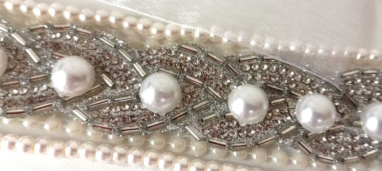 Elegant Pearl & Crystal Bridal Sash – Personally Handcrafted !!