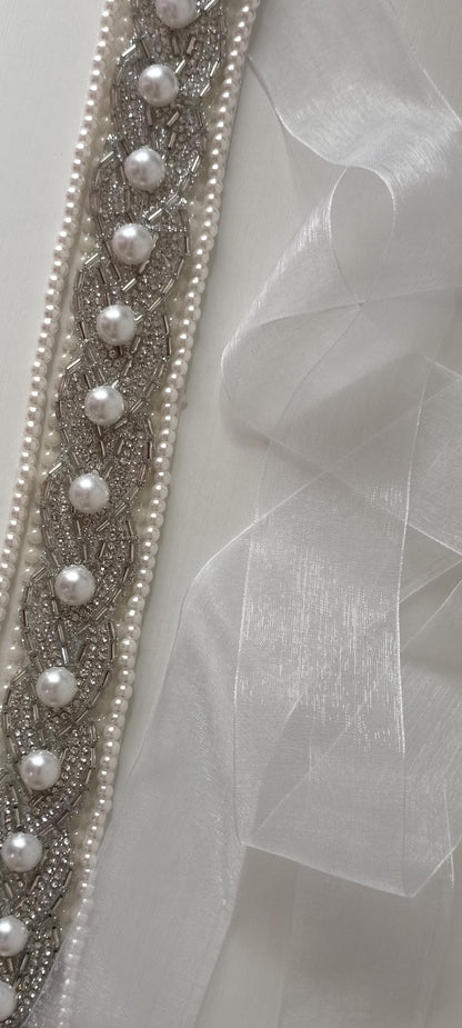 Elegant Pearl & Crystal Bridal Sash – Personally Handcrafted !!