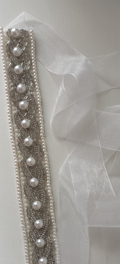 Elegant Pearl & Crystal Bridal Sash – Personally Handcrafted !!