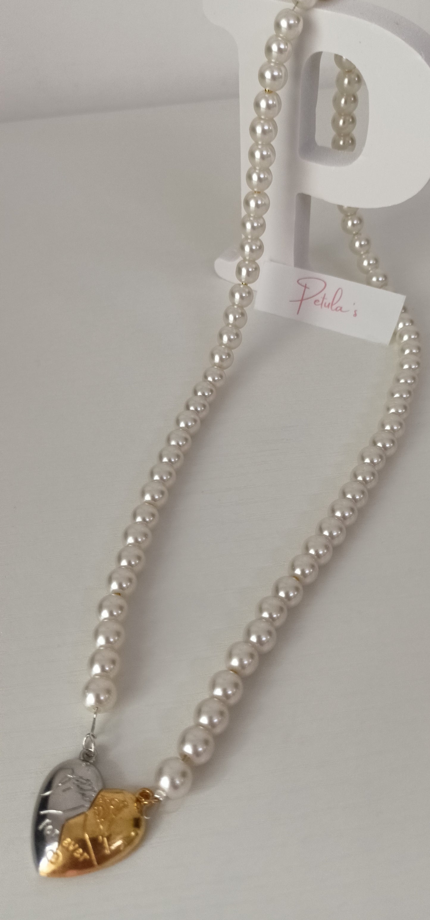 Gold & Silver Detachable Heart Pearl Necklace