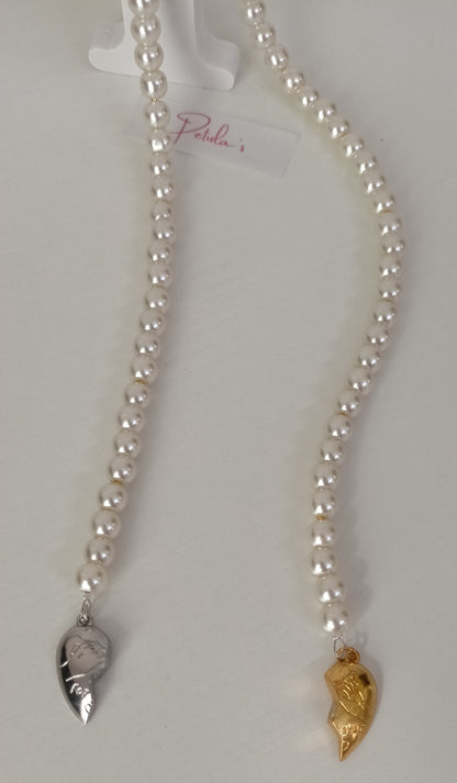 Gold & Silver Detachable Heart Pearl Necklace