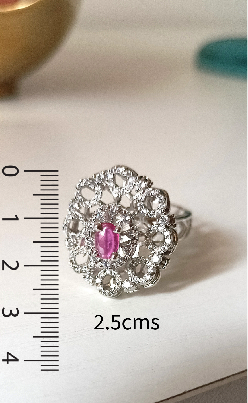 Elegant Silver-Tone Floral CZ Statement Ring