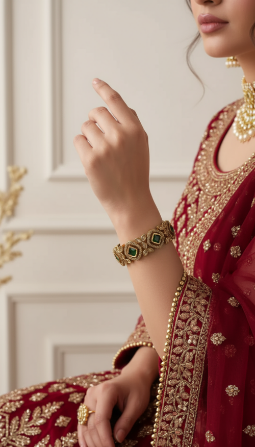 Luxurious Emerald & Diamond like Style Bangles Set
