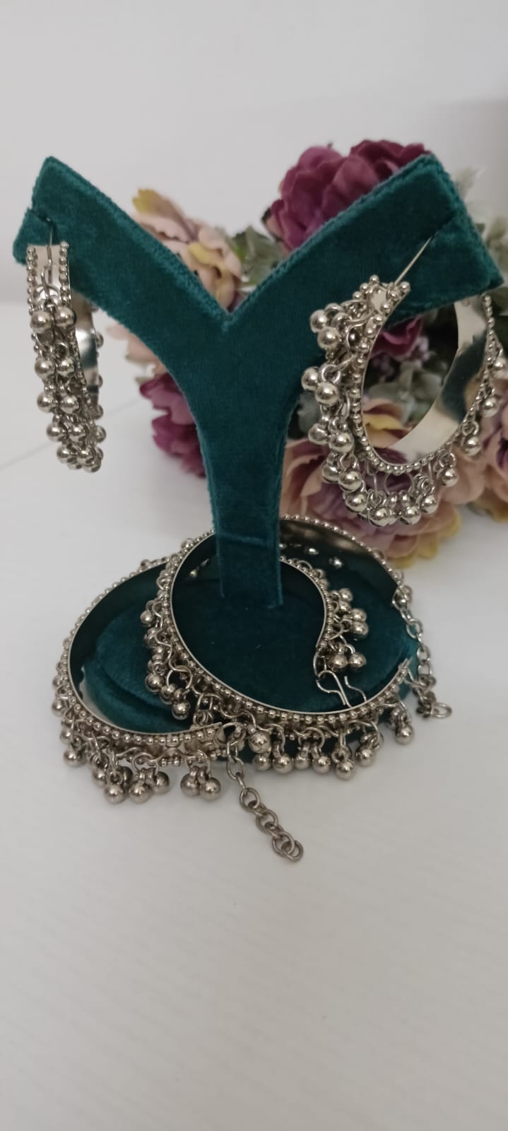 Adjustable Ghungraoo pair of Bangles with Chanbali Earrings