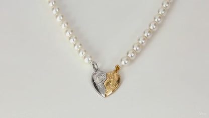 Gold & Silver Detachable Heart Pearl Necklace